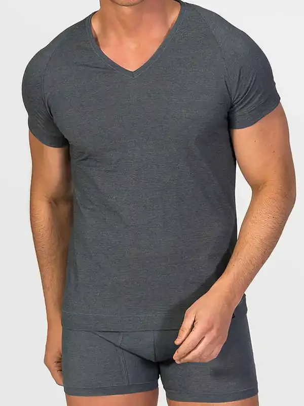 Zero Defects Ranglan Egyptian Cotton V-Neck-Shirt, graphit