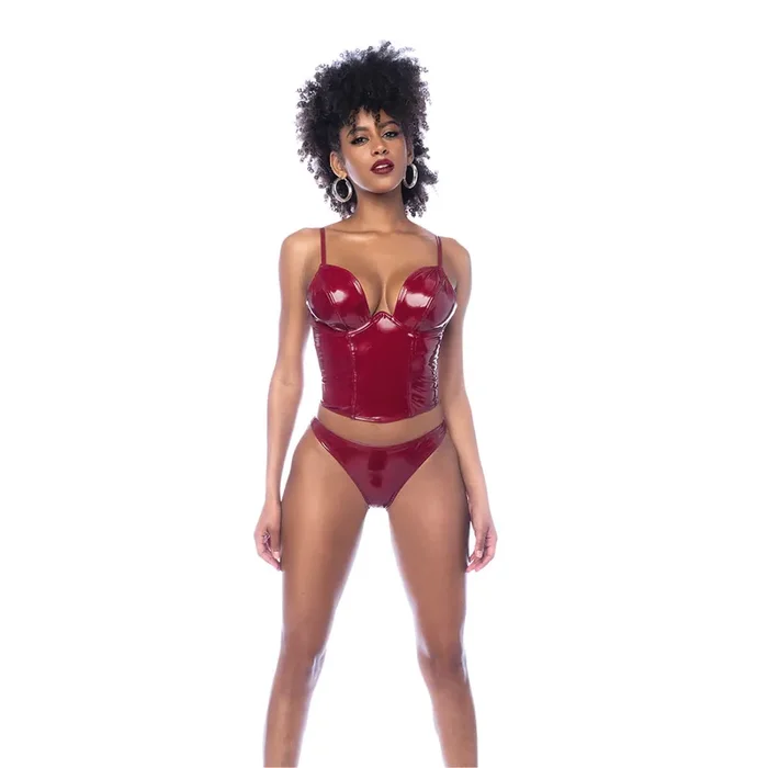 Zweiteiliges Bustier-Set – S – Glänzendes Weinrot