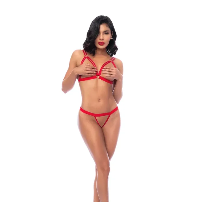 Zweiteiliges Dessous-Set mit offenem Cup-Top – S/M – Rot
