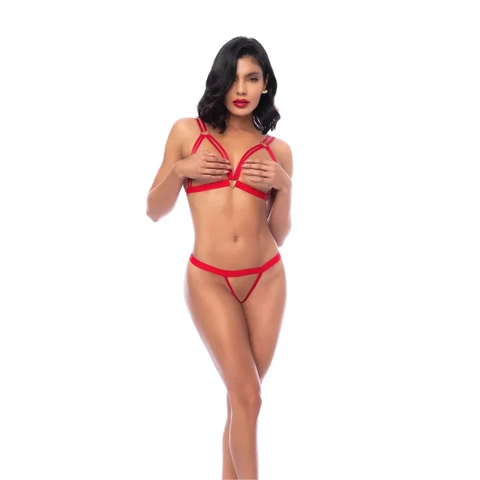 Zweiteiliges Dessous-Set mit offenem Cup-Top – S/M – Rot